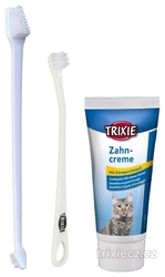 Sada dentální hygieny pro kočky (pasta se sýrovou příchutí 50g, dva zubní kartáčky)