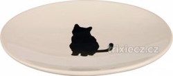 Keramická miska s černou kočkou, mělká 18x15 cm bílá
