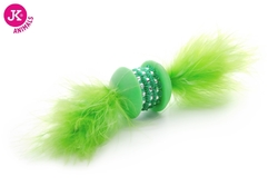 Zelená TPR činka s pírkem, hračka